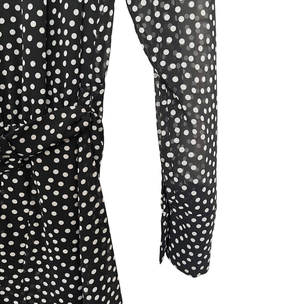 ZARA Black White Polka Dot Mock Neck Belted Midi Dress Long Sleeve - Picture 6 of 10